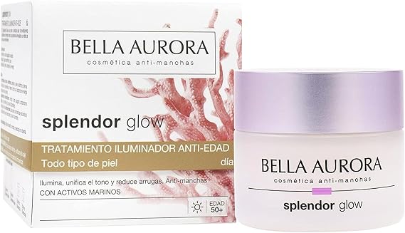 BELLA AURORA Crema Iluminadora Facial Antiedad, Antiarrugas y Antimanchas, Sérum Revitalizante Facial, Reduce las Arrugas, Splendor Glow Día 50 ml, Blanco