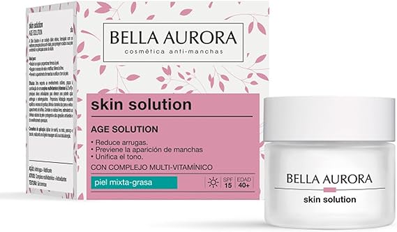 BELLA AURORA - Skin Solution 50ml, Crema Hidratante Facial de Día, Piel Mixta-Grasa, Anti-Edad y Anti-Manchas, Tratamiento Facial Hidratante, con Complejo Multi-Vitamínico