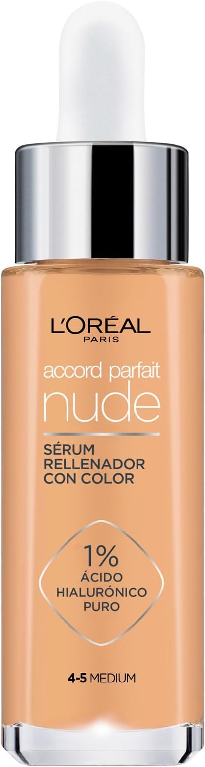 L'Oreal Paris Make-up Designer Maquillaje Sérum Con Color Accord Parfait, Color 4-5 Medio, 1 Unidad (Paquete de 1)