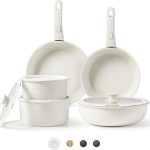 CAROTE Juego de utensilios de cocina antiadherentes con Mango Extraíble, Menaje de Cocina con Tapas, Para Todo Tipo de Cocinas y Horno, apto Lavavajillas y Horno, Sin PFOA (11 piezas)