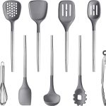 CAROTE Utensilios de Cocina de Silicona, Juego de Utensilios de Cocina Antiadherentes con Mango de Acero Inoxidable para Utensilios Accesorios Cocina, sin BPA, Apto para lavavajillas, 9 Piezas