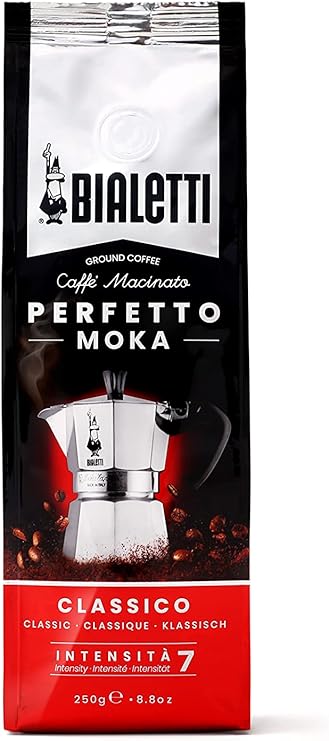 Bialetti - Perfetto Moka Classic: Café Molido Tueste Medio, Aroma de Avellana y Fruta Seca, 250g, Paquete con Válvula Unidireccional para Preservar el Sabor