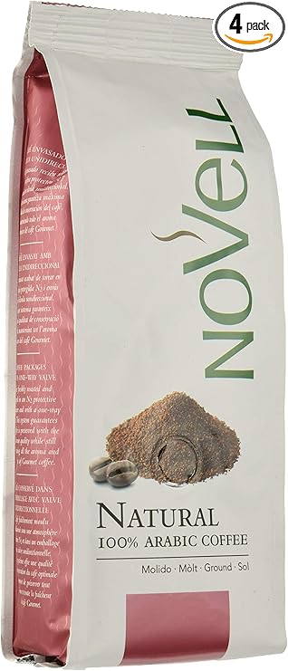 NOVELL - Café Molido Natural Arábica 100% 1 kg | Café Molido para Experiencia Gourmet Premium | 4 Bolsas de 250 g | Fácil Uso con Válvula Unidireccional | Café Arábica Sostenible