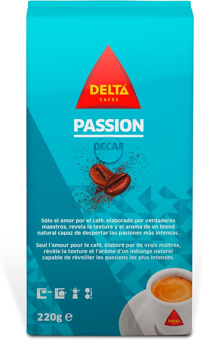 Delta Cafés Passion Descafeinado - Café Molido - Notas de Caramelo - 220 G