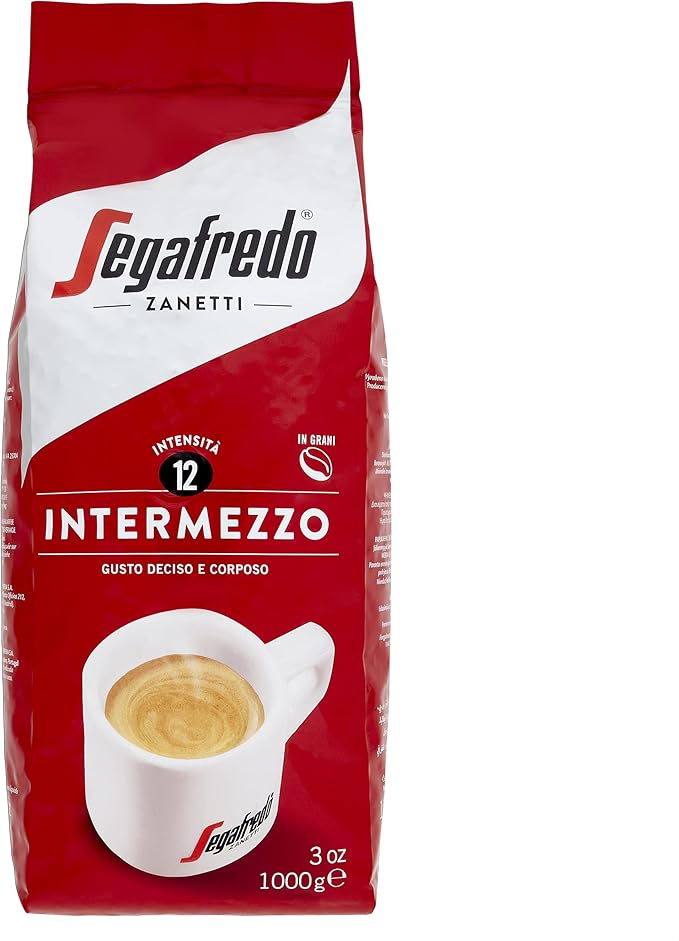 Segafredo Zanetti Café en Grano Intermezzo (Paquete de 1 Kg) - Apto para la Moka - Línea Le Classiche, Granos de Café Tostado Oscuro, Sabor Decidido y Cuerpo