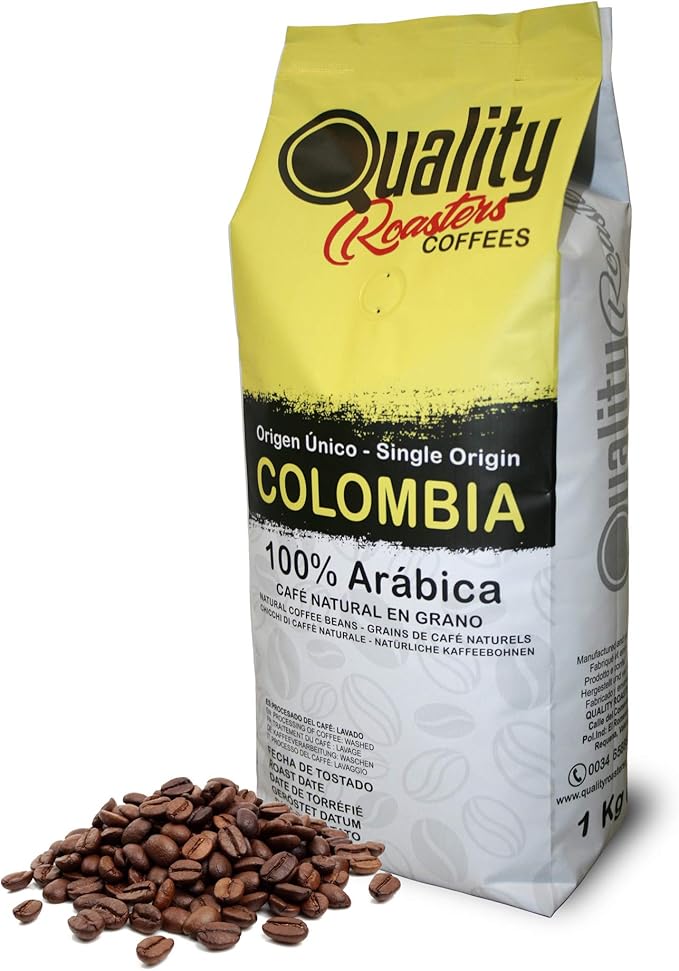 Café en grano natural. 100% Arabica. Origen único Colombia, Tostado artesanal. Tueste Medio. 1Kg