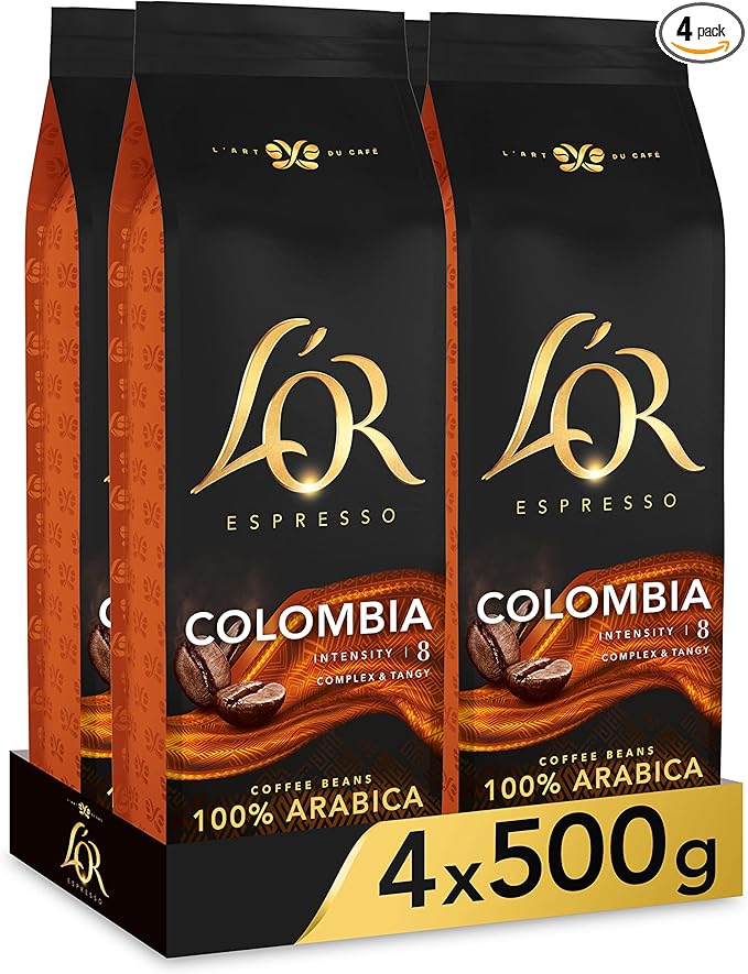 L'OR Espresso Colombia Café en Grano Natural 100% Arábica - Intensidad Amazon Exclusive, 500 g ( Paquete de 4)