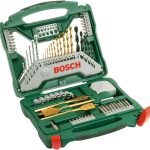 Bosch 70 uds. Set de brocas y puntas de atornillar X-Line de titanio (para madera, mampostería y metal, incluye cinta métrica y brocas fresadoras planas, accesorios para taladro y destornillador)