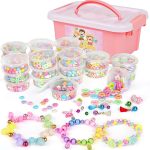 Sanlebi Niños Bricolaje Conjunto de Cuentas, 2000 PCS Abalorios para Hacer Pulseras Collares Anillos Kit Manualidades Juego de Hacer Bisuteria para Niñas