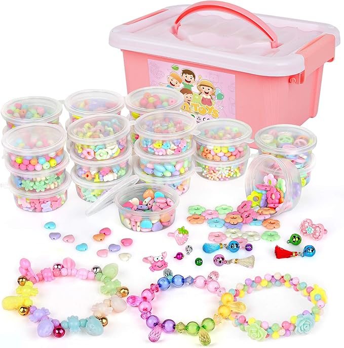 Sanlebi Niños Bricolaje Conjunto de Cuentas, 2000 PCS Abalorios para Hacer Pulseras Collares Anillos Kit Manualidades Juego de Hacer Bisuteria para Niñas