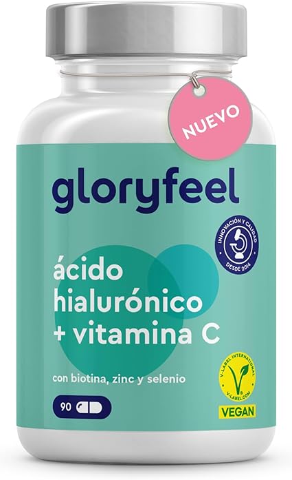 Ácido Hialurónico (ActiHyal®) + Vitamina C + Biotina + Zinc + Selenio - Materia prima Premium para un alto grado de pureza (95%) - Para la piel, articulaciones, los huesos y el cabello