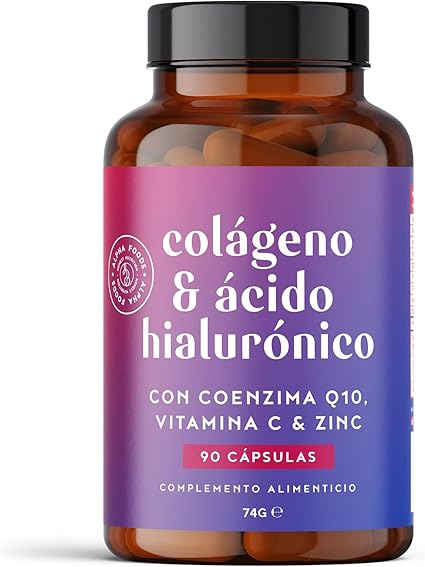 Colágeno Ácido Hialurónico Q10 - Hidrolizado Puro - con CoQ10 + Zinc + Vitaminas C A D y B12-90 Cápsulas - para Articulaciones, Piel e Cabello - Peptides de Colageno Marino - Alpha Foods