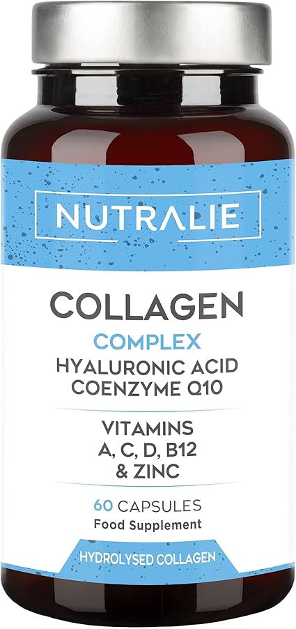 Colágeno Ácido Hialurónico Q10 - Hidrolizado Puro - Articulaciones Piel + Vitaminas C A D B12 + Zinc - 60 cápsulas - Nutralie (Sin colorantes)