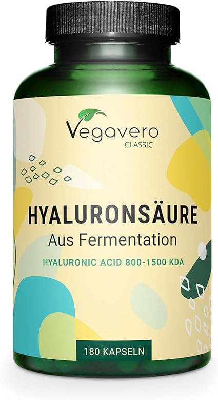 Ácido Hialurónico Puro Vegavero® | La Dosis más Alta: 600 mg | Libre de Aditivos & Vegano | 180 Cápsulas | Natural de Fermentación | 800-1500 kDa | Hidratante facial + Articulaciones…