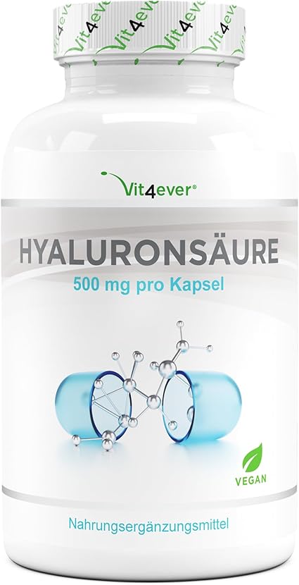 Ácido hialurónico - 120 cápsulas altamente dosificadas con 500 mg - 500-700 kDa - Vegetal de fermentación - Vegano