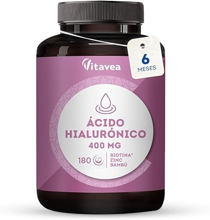 Ácido Hialurónico - 180 comprimidos - Dosis Alta - 6 meses - Antienvejecimiento, antiarrugas - Filler - Piel hidratada y suave - con zinc, biotina y bambú - Vitavea