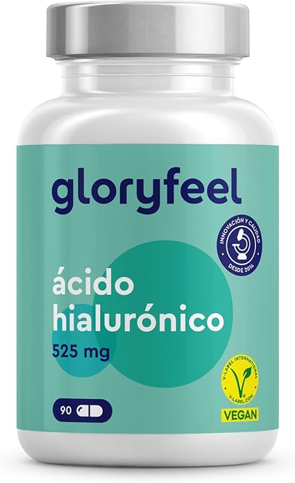 Ácido Hialurónico de altas dosis - 525mg Acido Hialuronico por Cápsula - 500-700 kDa - Vegano, Probado en laboratorio, Fabricado en Alemania, Sin Aditivos