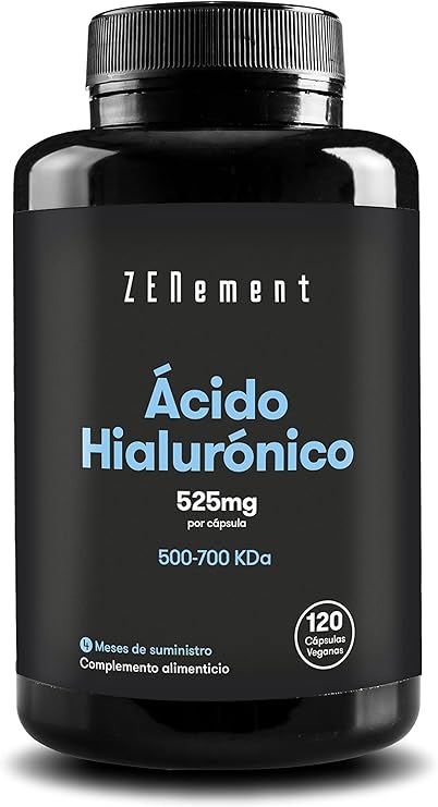 Ácido Hialurónico 120 Cápsulas Veganas, 525mg de Alta Potencia por Porción - 4 Meses de Suministro, 500-700 KDA, Perfecto Para Veganos y Vegetarianos - Sin OGM sin rellenos ni aglutinantes sintéticos