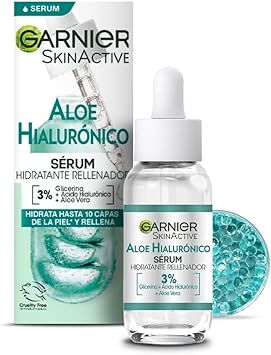 Garnier Sérum Hidratante Rellenador Aloe Hialurónico con 3% Glicerina + Ácido Hialurónico + Aloe Vera. Hidrata intensamente y rellena en una sola gota