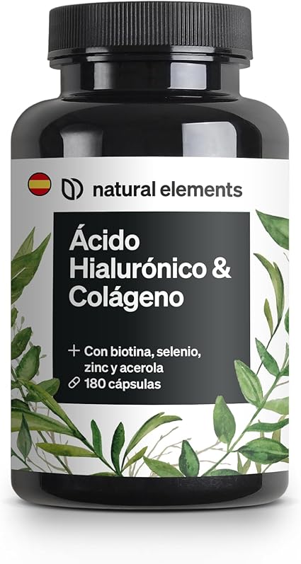 Colágeno + Ácido hialurónico – 180 cápsulas – enriquecido con biotina, selenio, zinc, vitamina C de acerola – dosis alta de 1000mg colageno