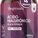 Ácido Hialurónico 600mg de Concentración 120 Cápsulas Veganas - Alta Potencia de 500-700 KDA por Porción, Natural, Sin OGM, Sin Químicos, Sin Gluten, Sin Lactosa para 4 Meses de Suministro