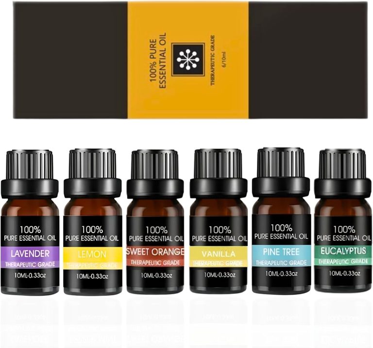 Aceites Esenciales, Aceites Aromáticos Kit 6 Unidades de 10ml Eucalipto, Vainilla, Naranja Dulce, Lavanda, Pino, Limon. Aceites Para Humidificador, Difusor de Aroma, Masajes, Aromaterapia.