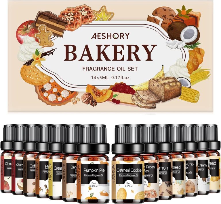 AESHORY Set de Aceites Esenciales de Panadería 14 x 5ML, Aceites Esenciales Aromaterapia para Humidificador Difusor, DIY- Pastel de Calabaza, Pastel de Café, Galleta de Avena, Pan de Jengibre