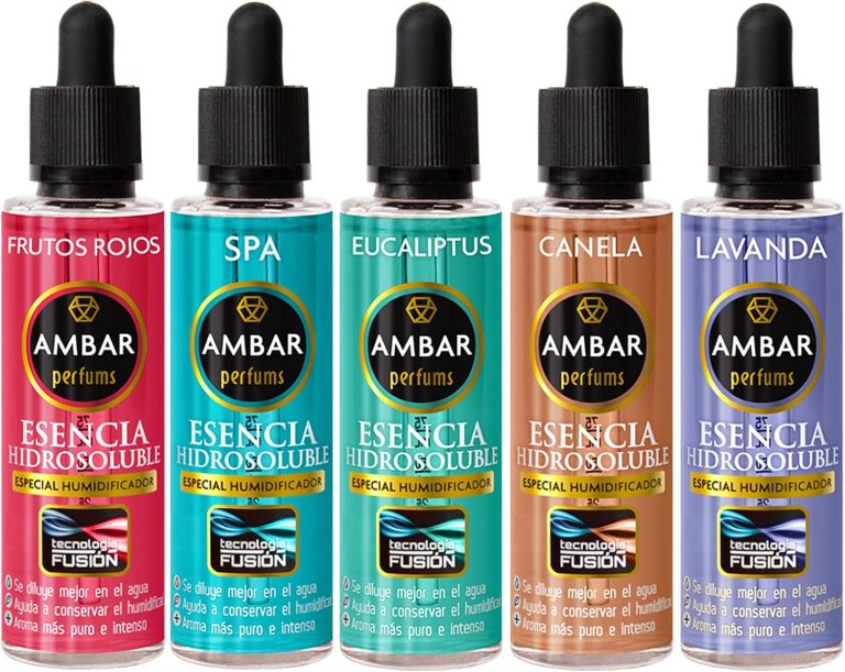 Ambar Perfums Esencias Hidrosolubles, bienestar natural. Tecnología Fusión para Humidificador. Tamaño XL, Pack 5 uds de 50 ml