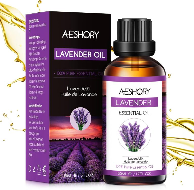 AESHORY Aceite Esencial de Lavanda 50ml, Aceites Esenciales Aromaterapia Naturales Puro, Aceites de Fragancia para Humidificador Difusores, Masaje SPA Baño, Calma y Sueño, Antiinflamatorio