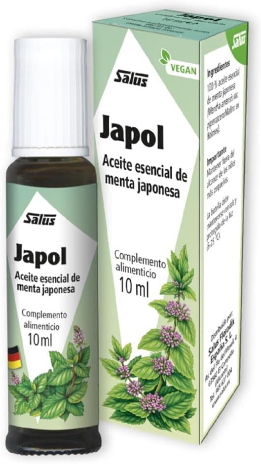 Salus - Japol Aceite de Menta Japonesa - Complemento Alimenticio - 10 ml - Ayuda a las Vías Respiratorias y Combate el Dolor Muscular - Elaborado 100% con Aceite Esencial de Menta Japonesa