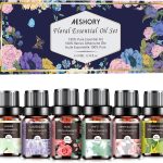 AESHORY Floral Aceites Esenciales para Humidificador 6 X 10ML, 100% Natural Set de Aceite Esencial Aromaterapia para Difusor, Masaje - Flor de Cerezo, Jazmín, Lavanda, Rosa, Té Blanco, Ylang Ylang