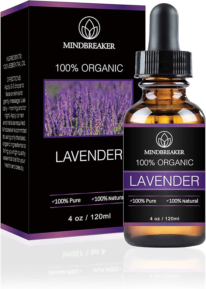 Aceite esencial de lavanda, Mindbreaker 100% el aceite esencial del grado terapéutico orgánico puro, consigue un mejor sueño, aromatherapy, antiinflamatorio, alivia dolores de cabeza (120 ml)