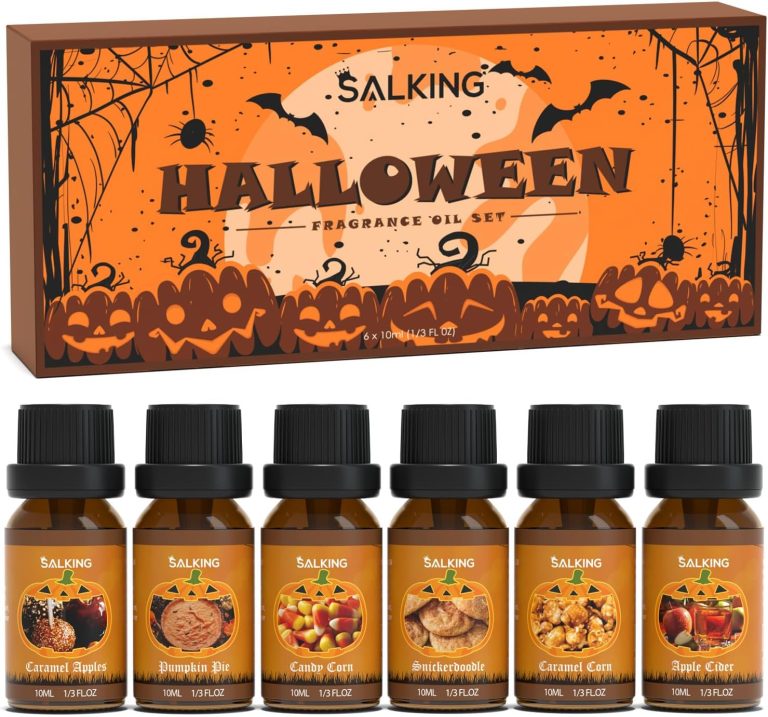 SALKING Halloween Aceites Esenciales para Humidificador Difusor, Aceites Aromáticos para Hacer Velas - Pastel de Calabaza,Manzanas de Caramelo,Candy Corn,Snickerdoodle,Maíz Caramelo,Sidra de Manzana