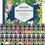 AESHORY Aceites Esenciales Aromáticos para Humidificador 20 X 10ml, 100% Naturales para Aromaterapia, Difusor Aroma, SPA, Masajes - Lavanda, Menta, Eucalipto, Romero, Jazmín, Limón, Rosa