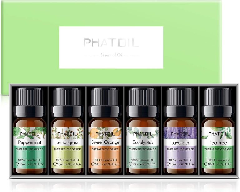 PHATOIL Aceites Esenciales para Humidificador, Aceites Esenciales Naturales Puros para Difusor Aromaterapia, Aceite Esencial Eucalipto, Lavanda, Menta, Tee Tree, Naranja, Lemongrass（6 x 10ml）