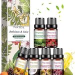 PHATOIL Set de Aceites Esenciales Frutas 6 x 10ml, Aceites Esenciales para Humidificador Difusor, Juegos de Aceites Esenciales Aromaterapia Mango, Maracuyá, Fresa, Sandía, Cereza, Coco