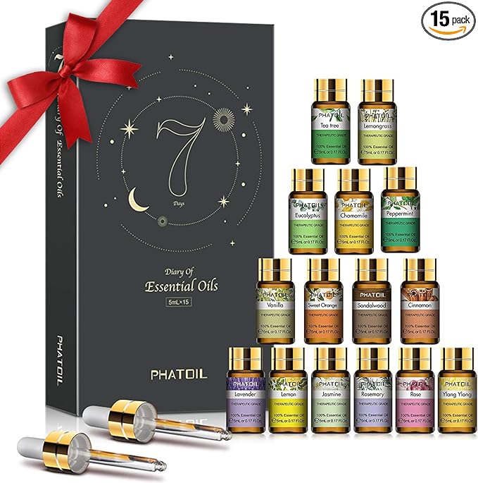 PHATOIL Juego De Aceites Esenciales 15 X 5ml, Set De Regalo De Aceites Esenciales De Aromaterapia Para Difusor, Humidificador