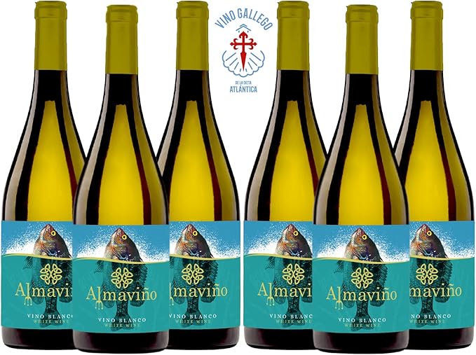 Vino Gallego de Autor - Vino Blanco Afrutado - Caja de 6 Botellas x 75 cl - Alcohol 12% Vol - para Regalar – Vino Gourmet de la Dieta Atlántica - ALMAVIÑO